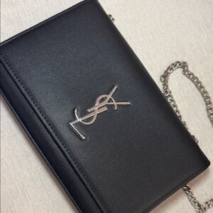 Saint Laurent Black Leather Monogram Chain Crossbody
